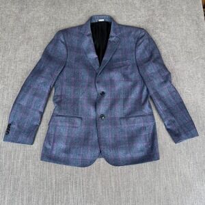 Galante Blazer Jacket Mens 40R Blue Purple Plaid Wool Single Breasted Formal